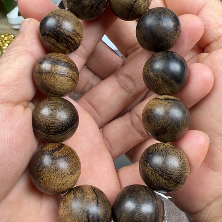 马***功沉香手串越南芽庄白棋虎纹瘤疤