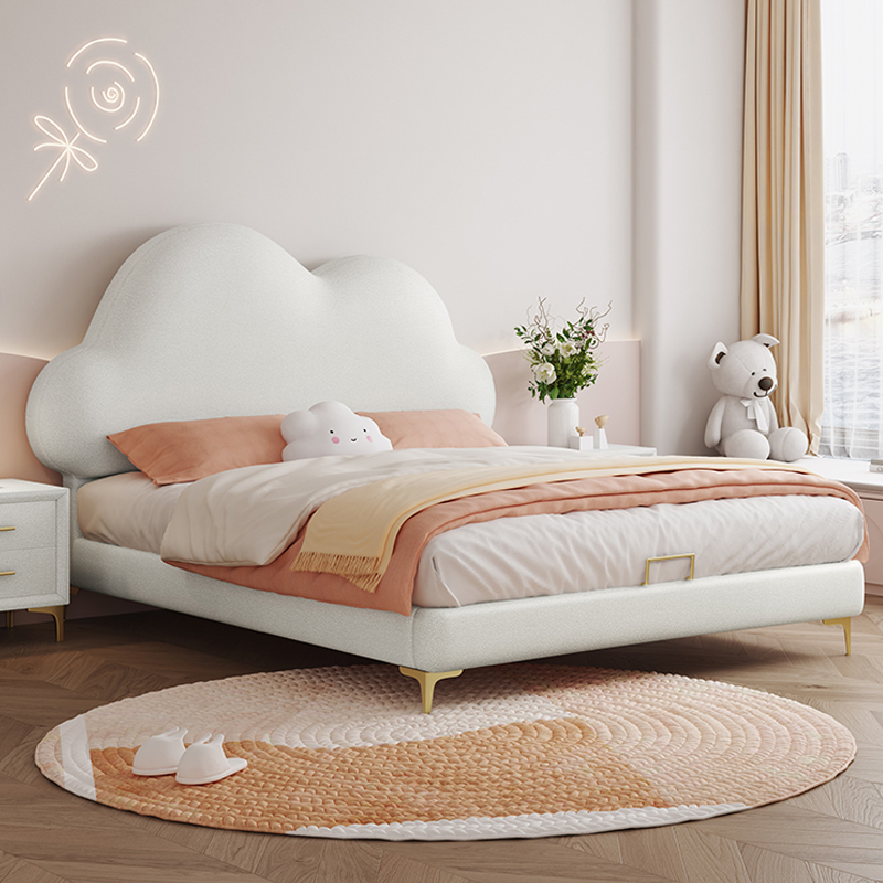 公主床小孩儿童床现代简约真皮床青少年实木大床单人拼接床儿童房