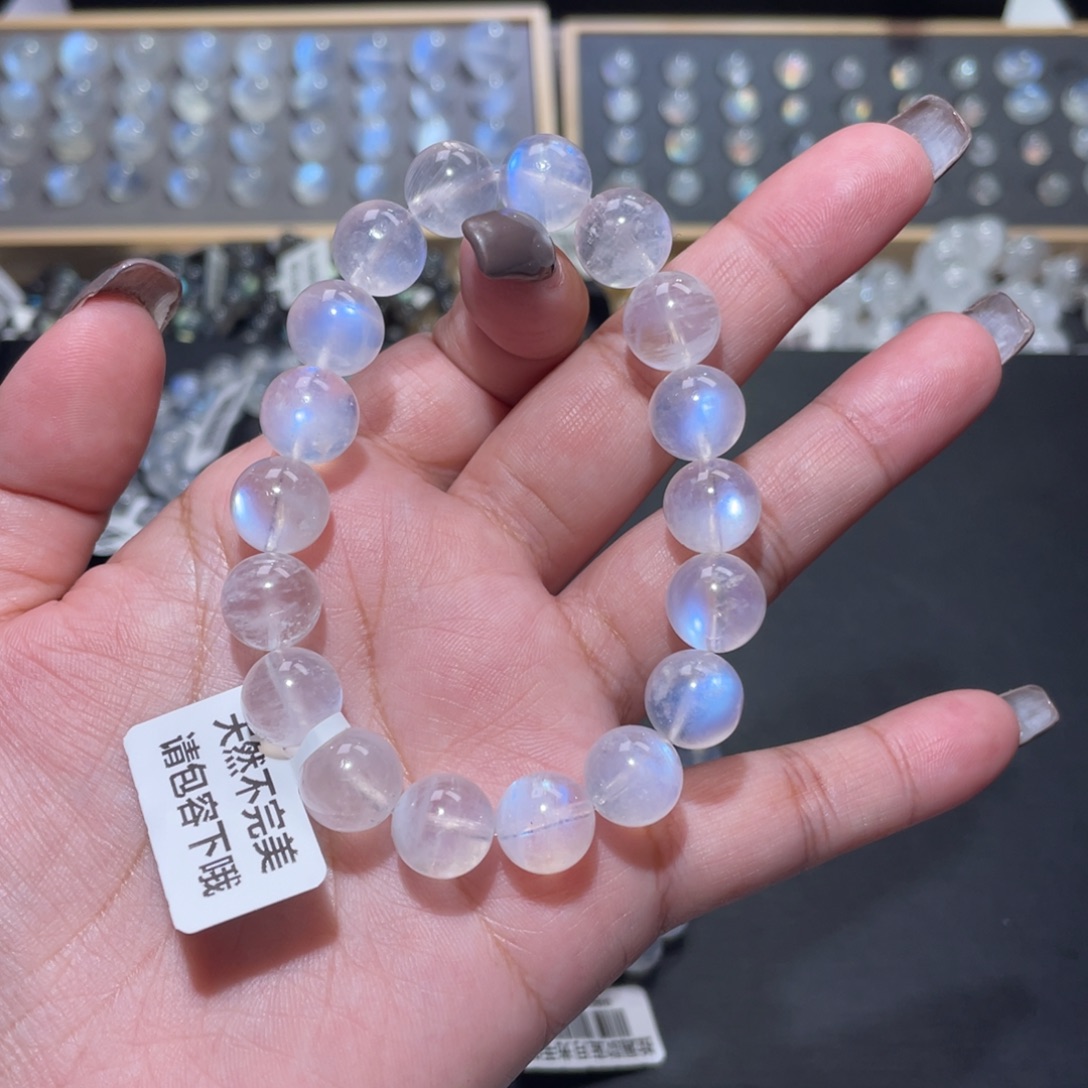福***敏长石未镶嵌手链蓝月光手链11mm