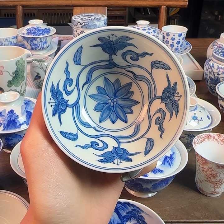 名窑口 花卉杯主人杯放漏