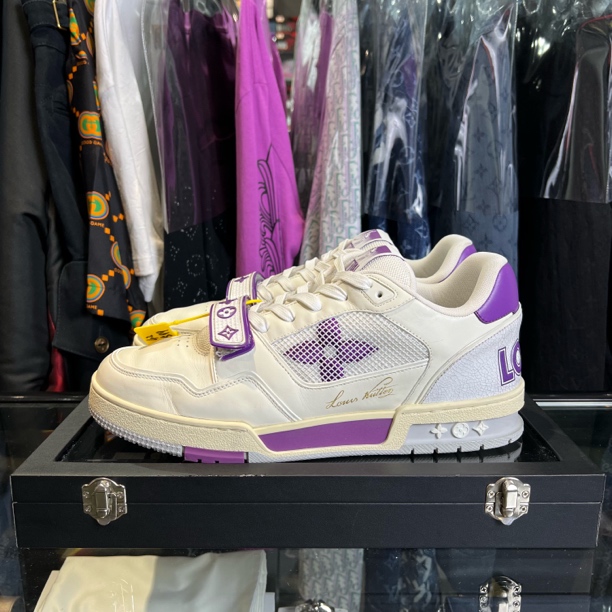 99新 LouisVuitton/路易威登 trainer白紫魔术贴板鞋/42码/原盒