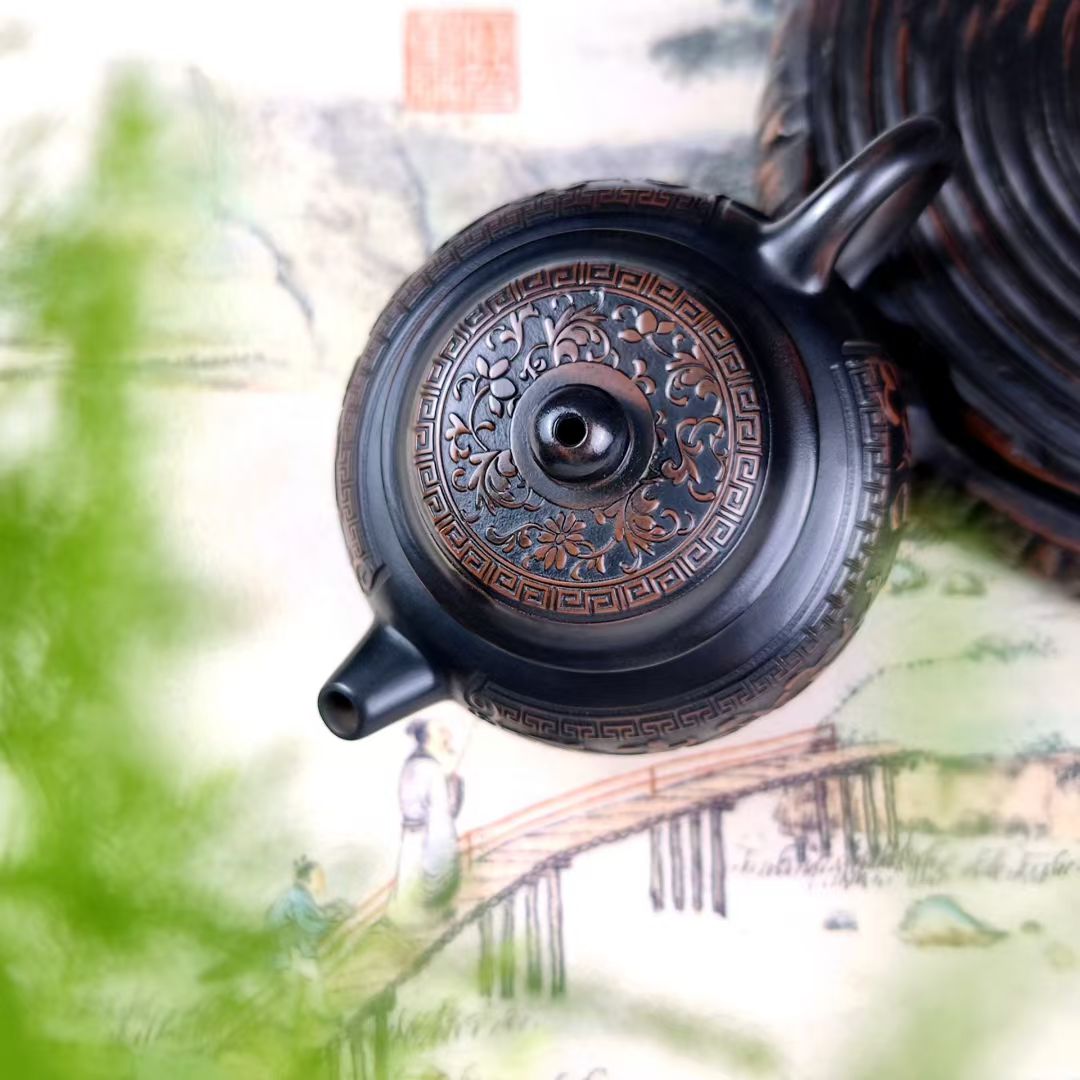 云南紫陶唐草花纹泡茶壶手工无色无釉家用办公功夫茶具