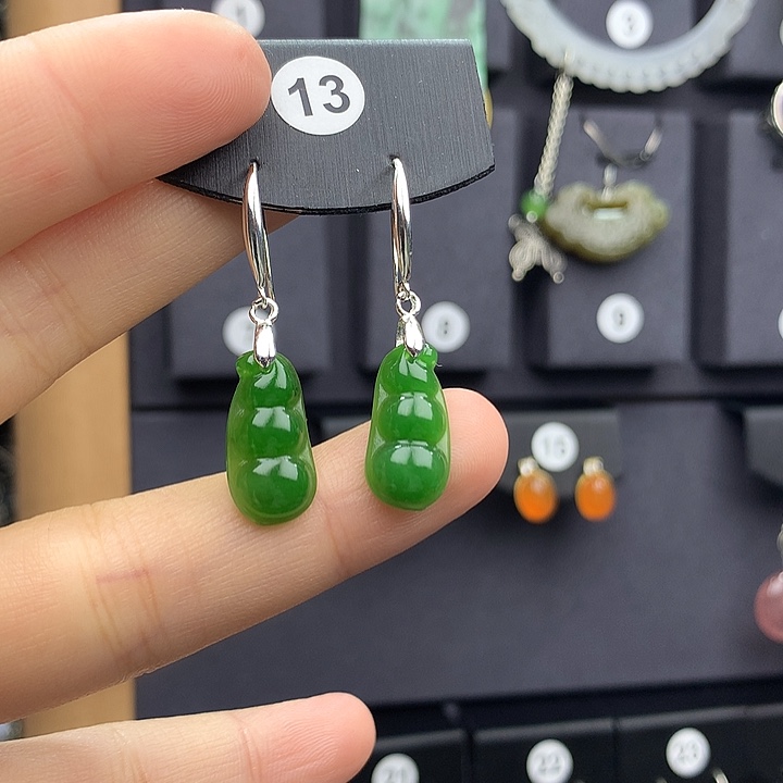 和田玉耳饰银S925镶嵌诗****房