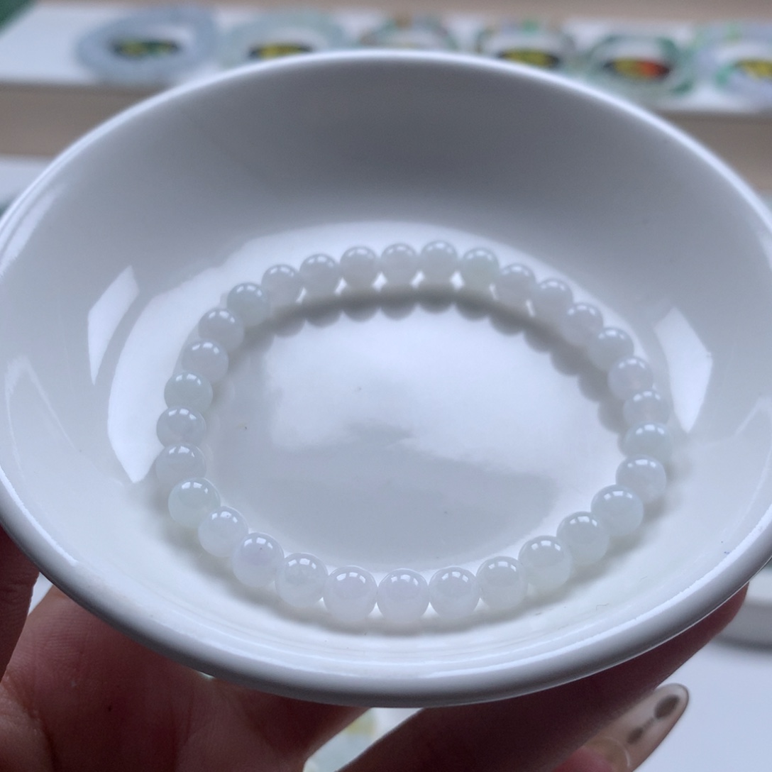 手链翡翠未镶嵌翡翠圆珠5.8白月光