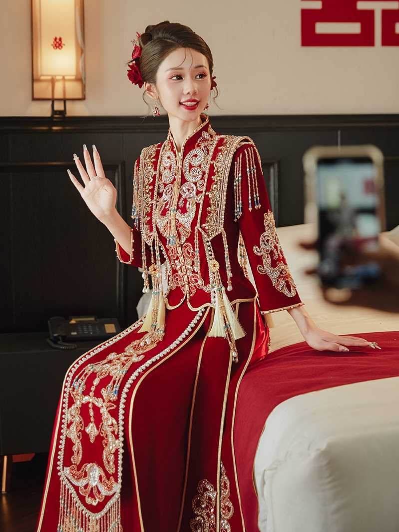 红色重工奢华秀禾服2025年新款春季结婚礼服中式新娘服嫁衣春夏款