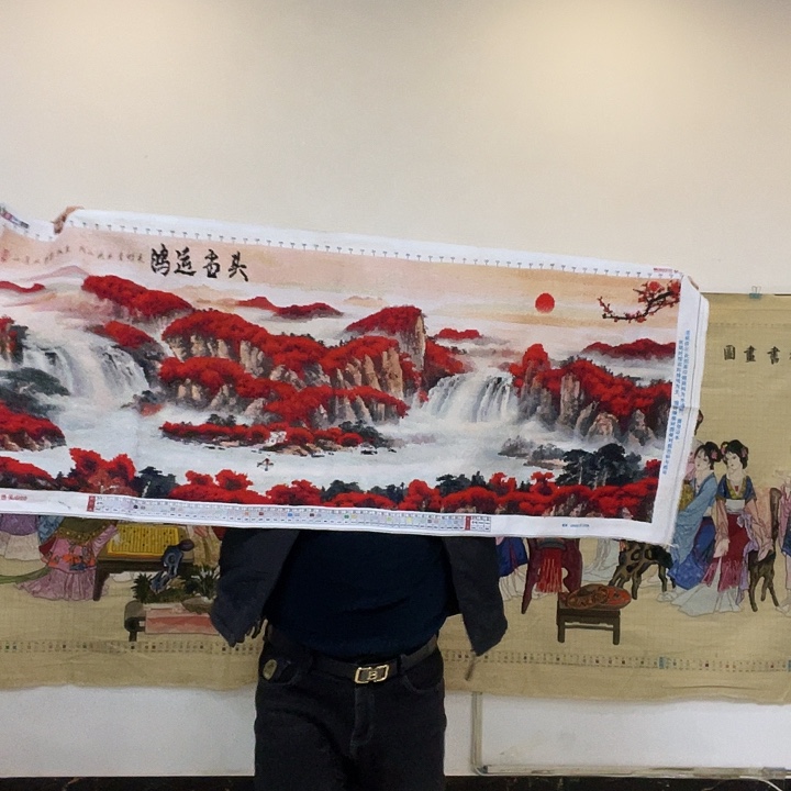 棉手工十字绣成品鸿运当头一米五