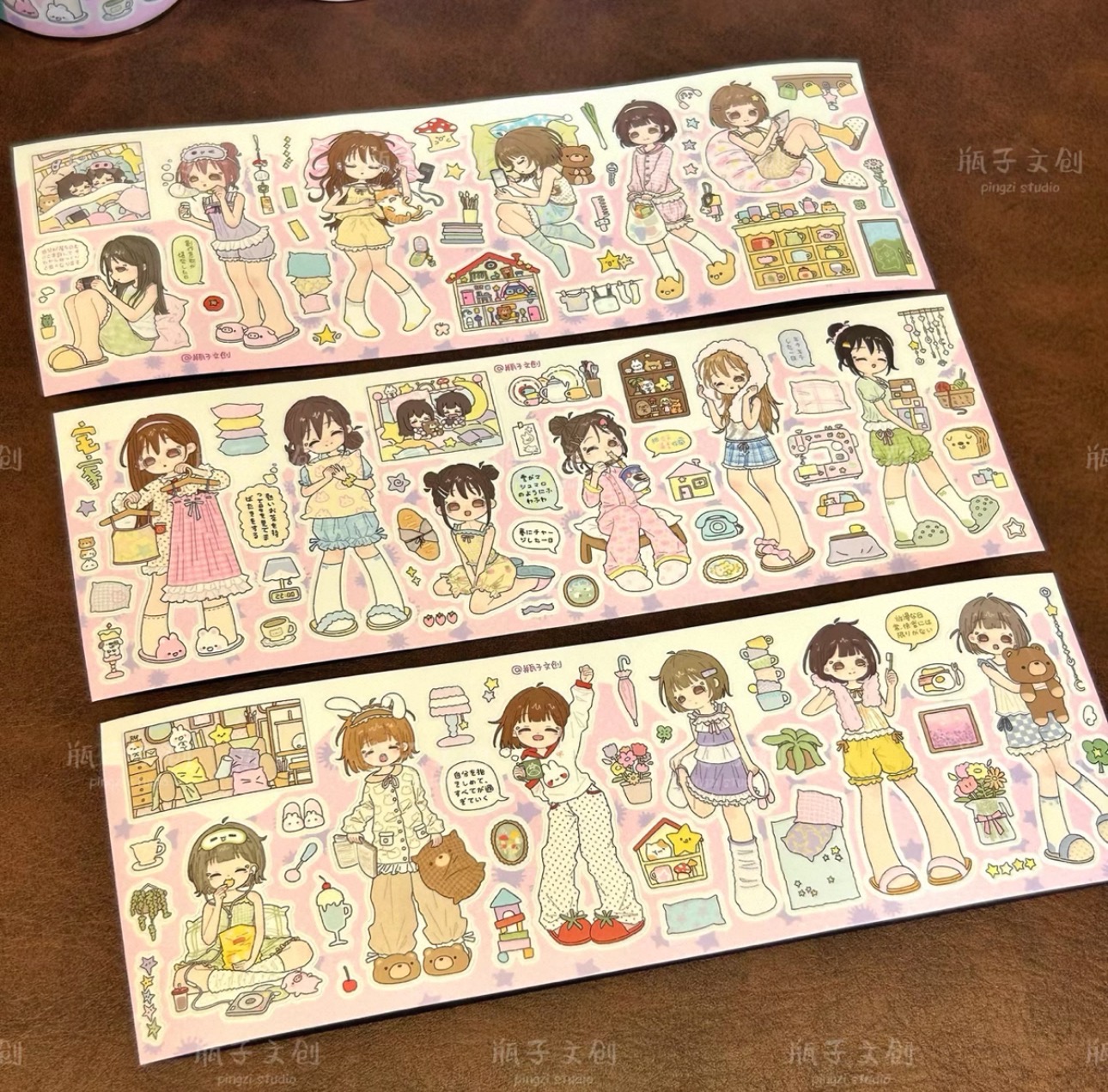 瓶子原创人物贴纸居家女孩手账贴纸54cm