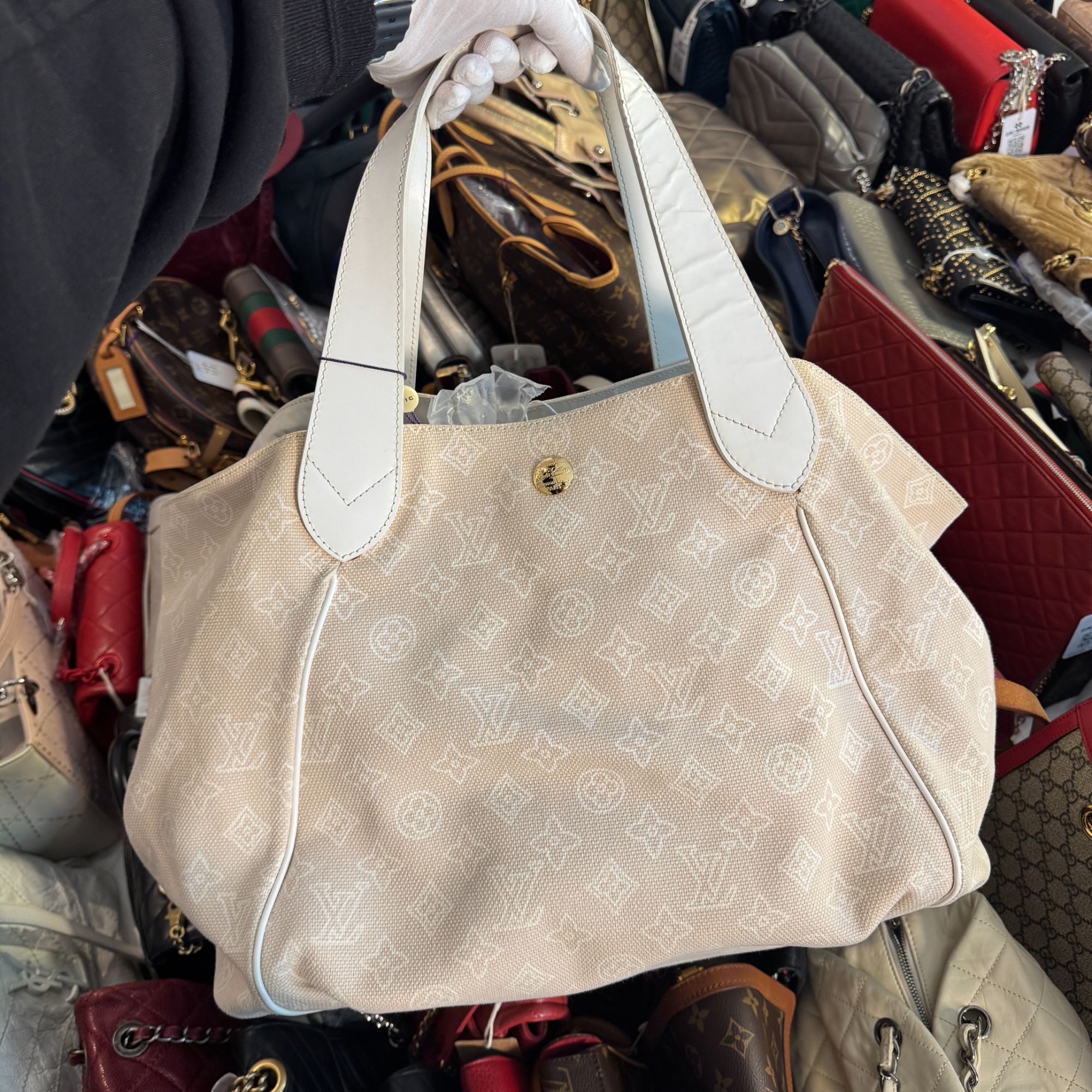 95新 LouisVuitton/路易威登 拼色帆布单肩托特包/美美在包展