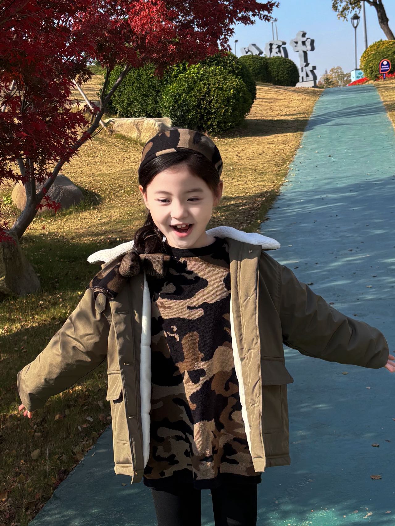 肉肉家-【潮款绿色外套】儿童冬季咩羔绒外套加厚休闲棉服