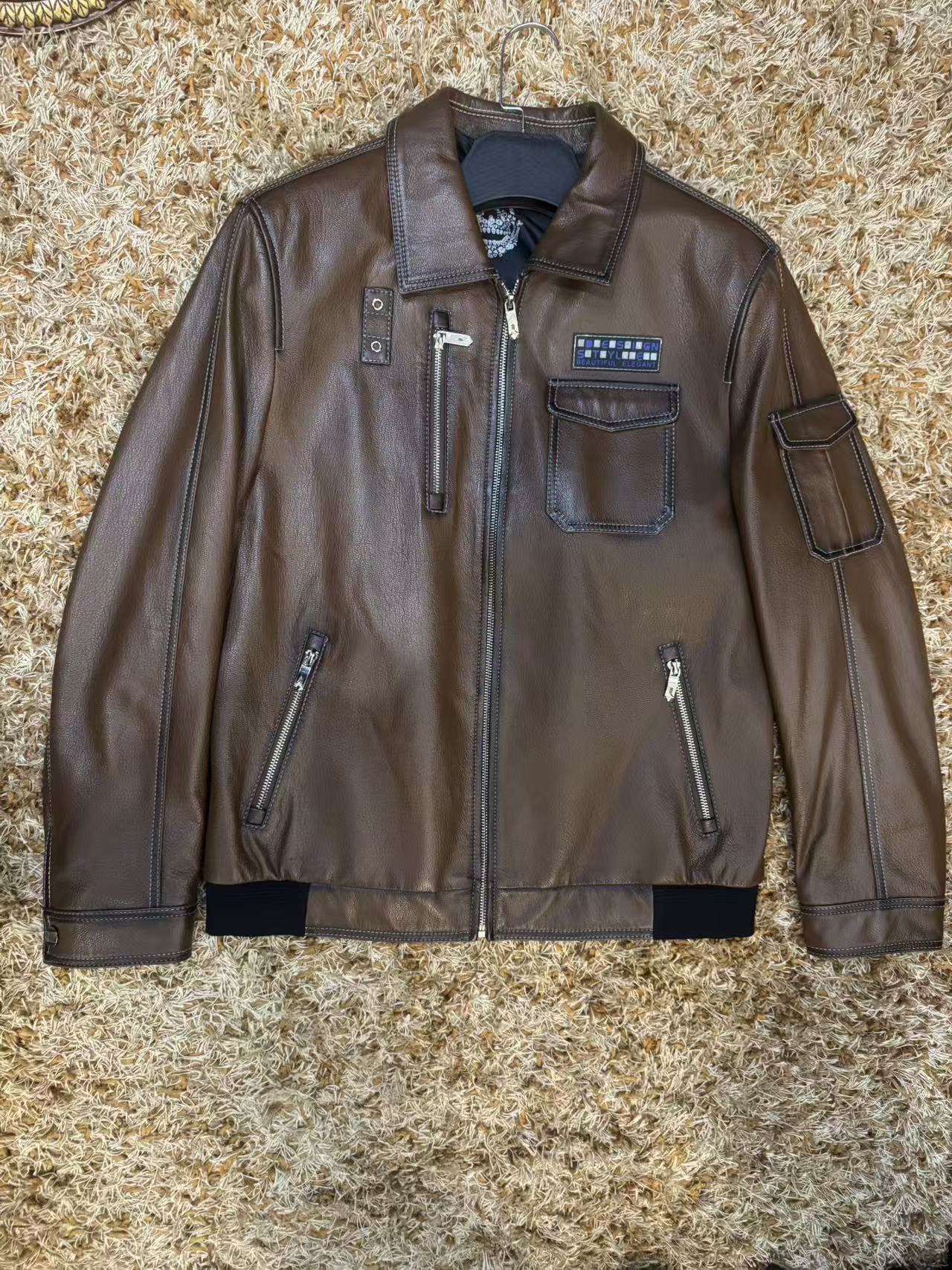 【蔚蓝牧野】-6703-男士黑金山羊皮翻领休闲时尚皮衣