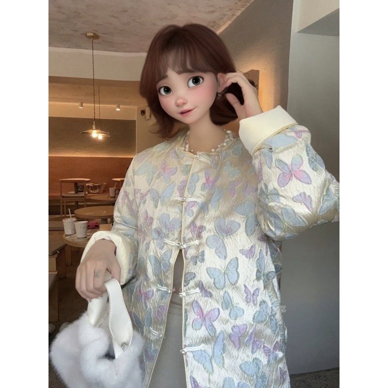 重工新中式正反两穿定制蝴蝶刺绣羽绒外套ins#z1519