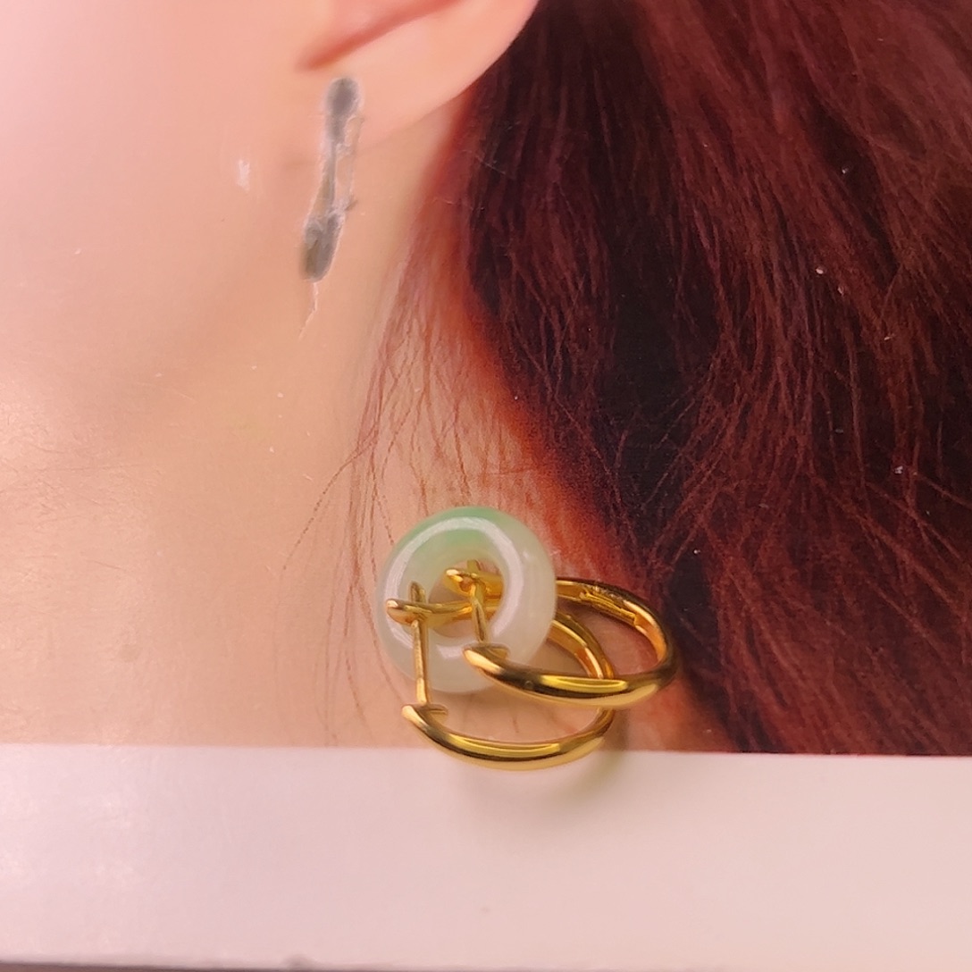 百***花翡翠18K金镶嵌耳饰耳包