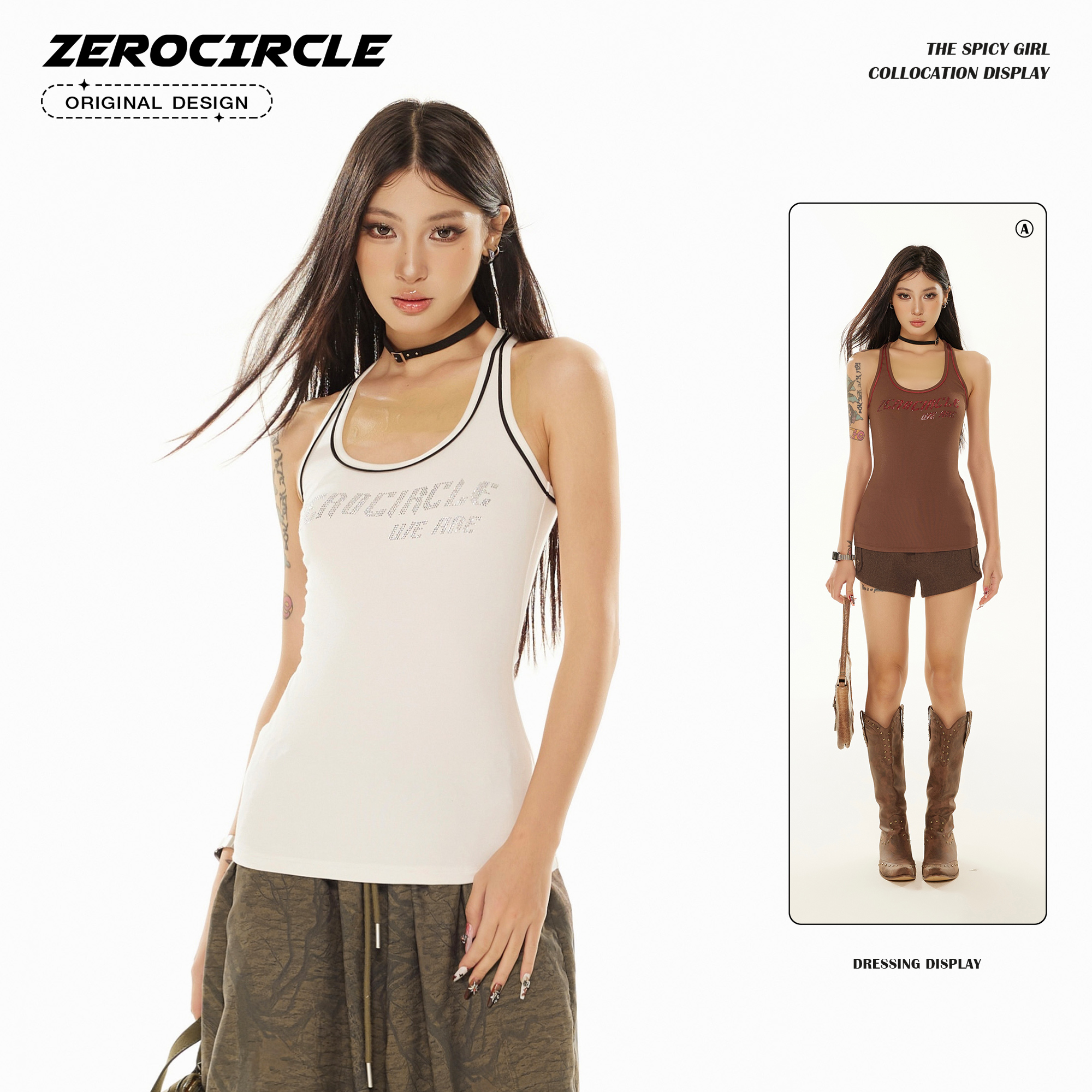 野生zero  美式修身烫钻背心 D29476E51