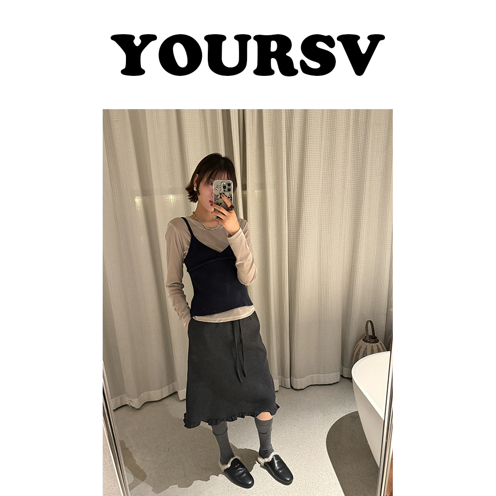 【YOURSV】「木耳边半裙」冬季时尚显瘦半裙纯色百搭气质设计感直筒裙