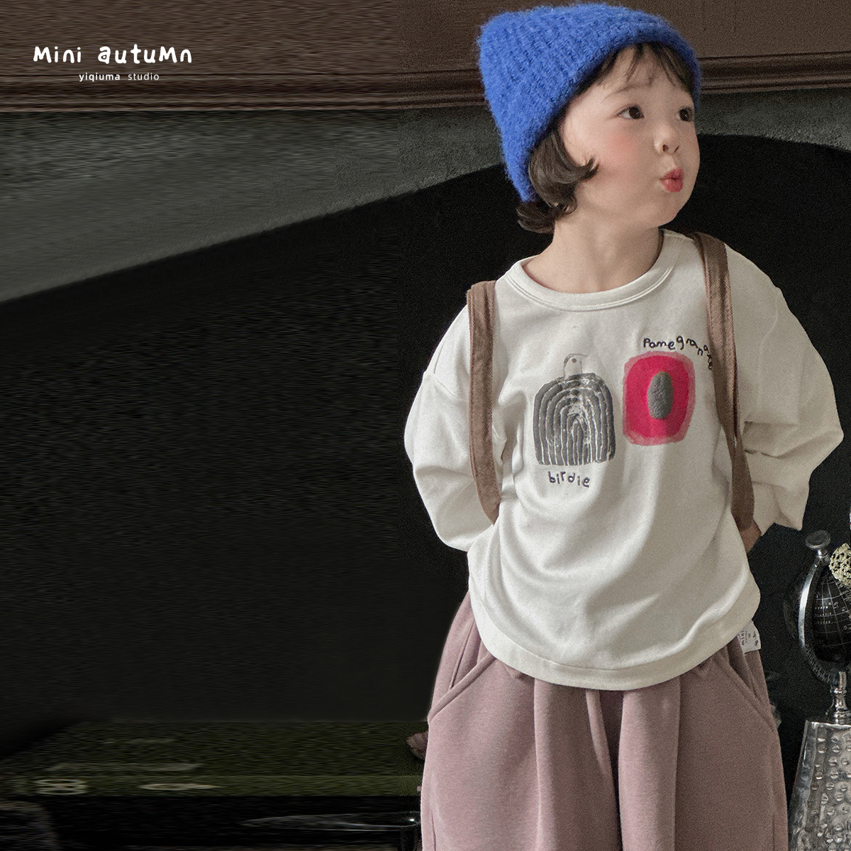 「MINI AUTUMN」【零域】莫代尔棉双面女小童印花长袖宽松T恤BQ53151