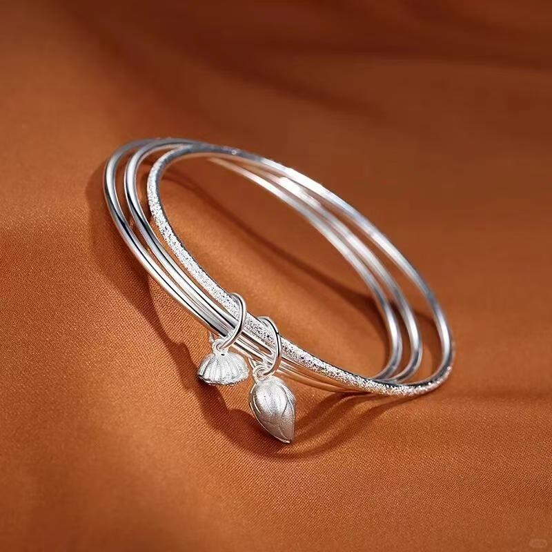 足银手镯 【16号】足银999.9三生三世两世欢镯磨砂百搭时尚女款