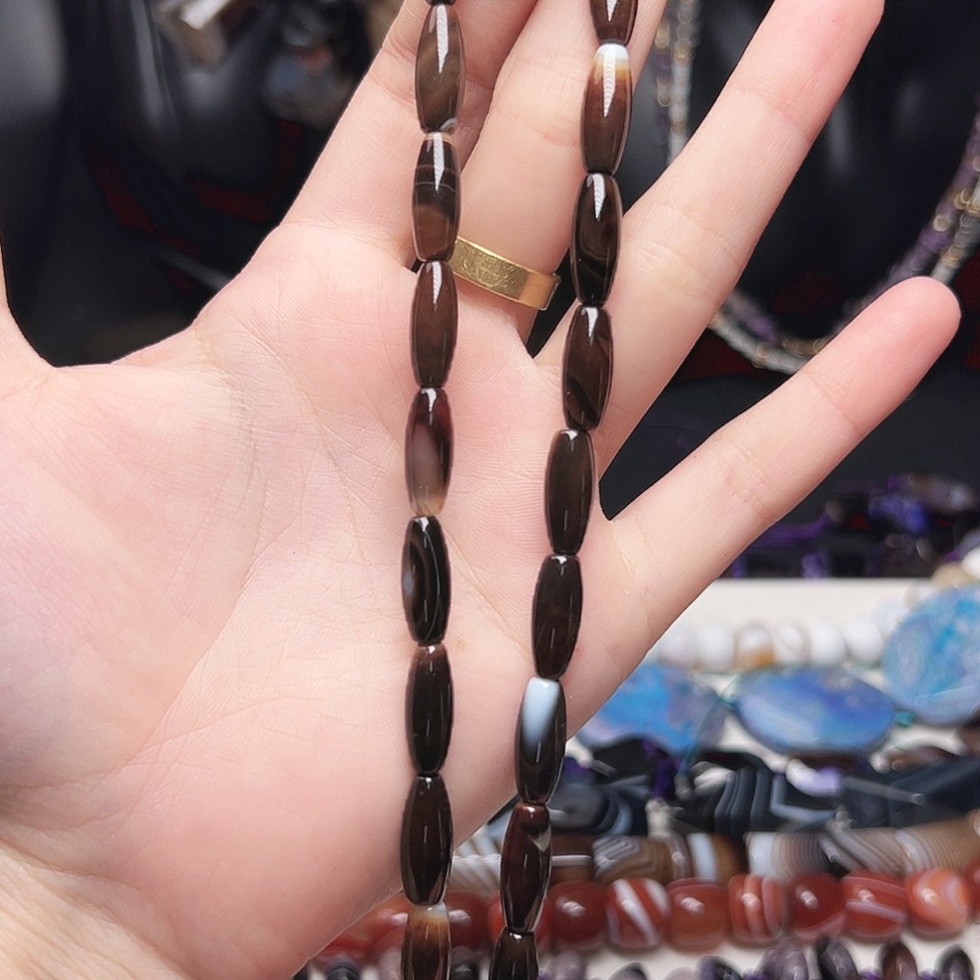 玛瑙/玉髓未镶嵌珠宝半成品c430 咖色小米珠一条