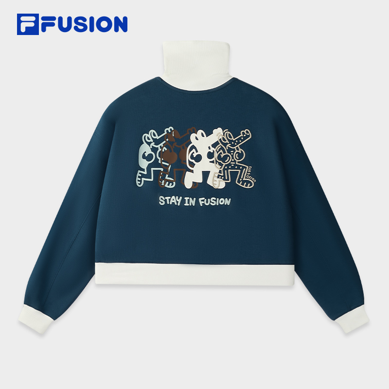 FILA斐乐潮牌套头卫衣2025冬季新款拼色宽松针织上衣T11W549203F