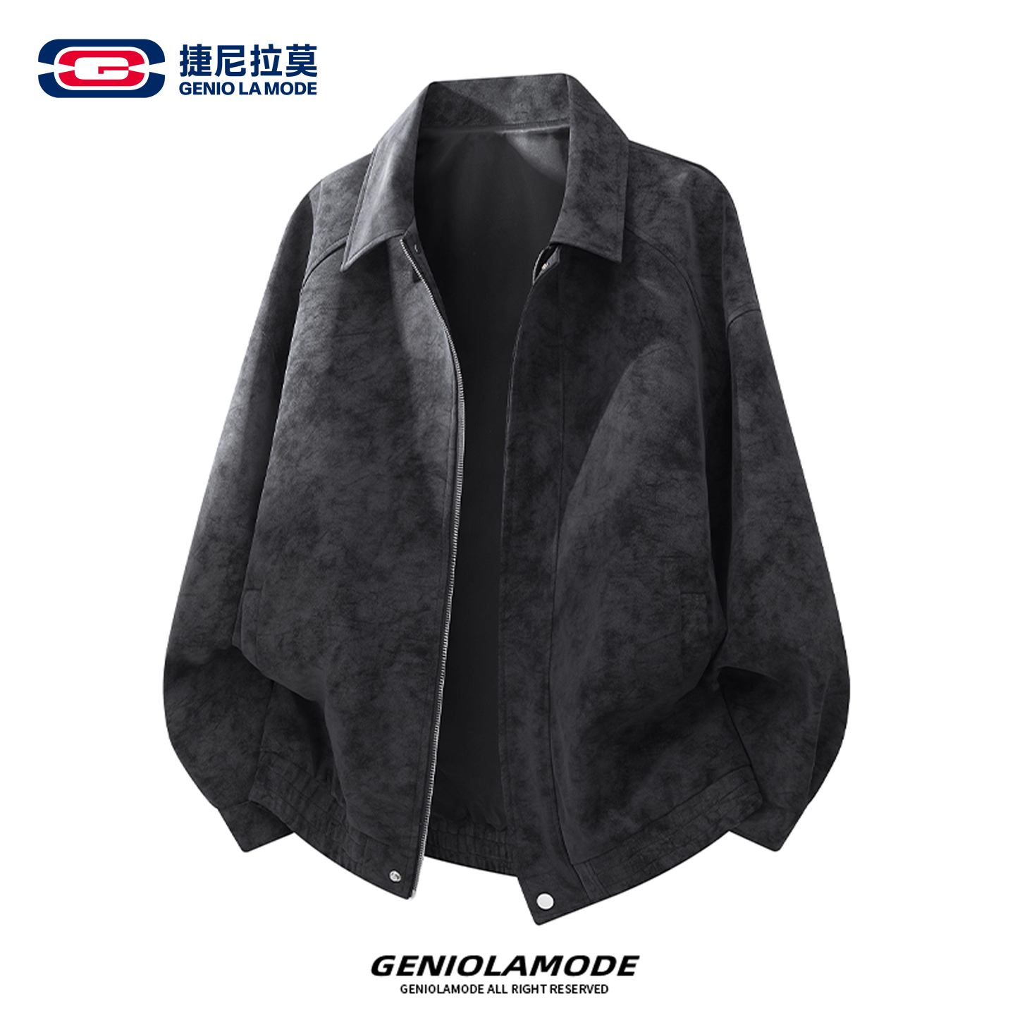 【敖瑞鹏代言】GENIOLAMODE美式夹克男秋冬款扎染立领机车皮衣外套