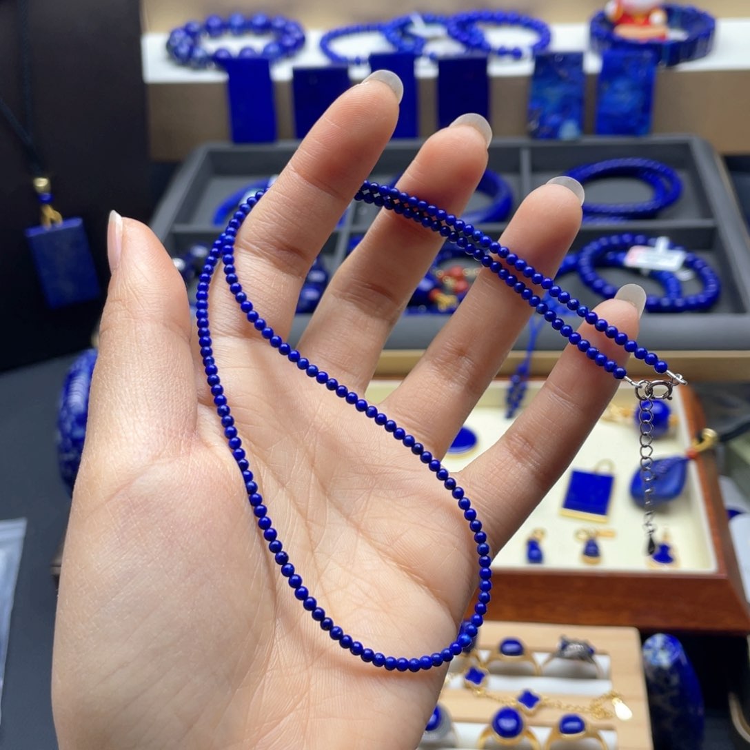 银S925镶嵌青金石项链2+圆珠