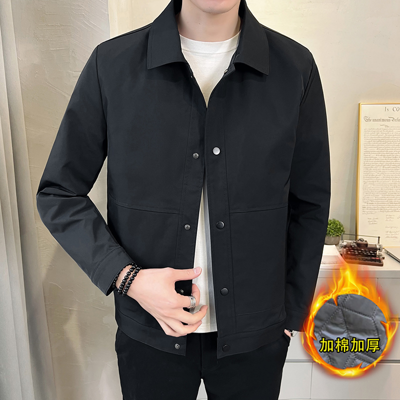 2025秋冬男翻领男士韩版外套翻领夹克秋冬季百搭加棉男装商务休闲