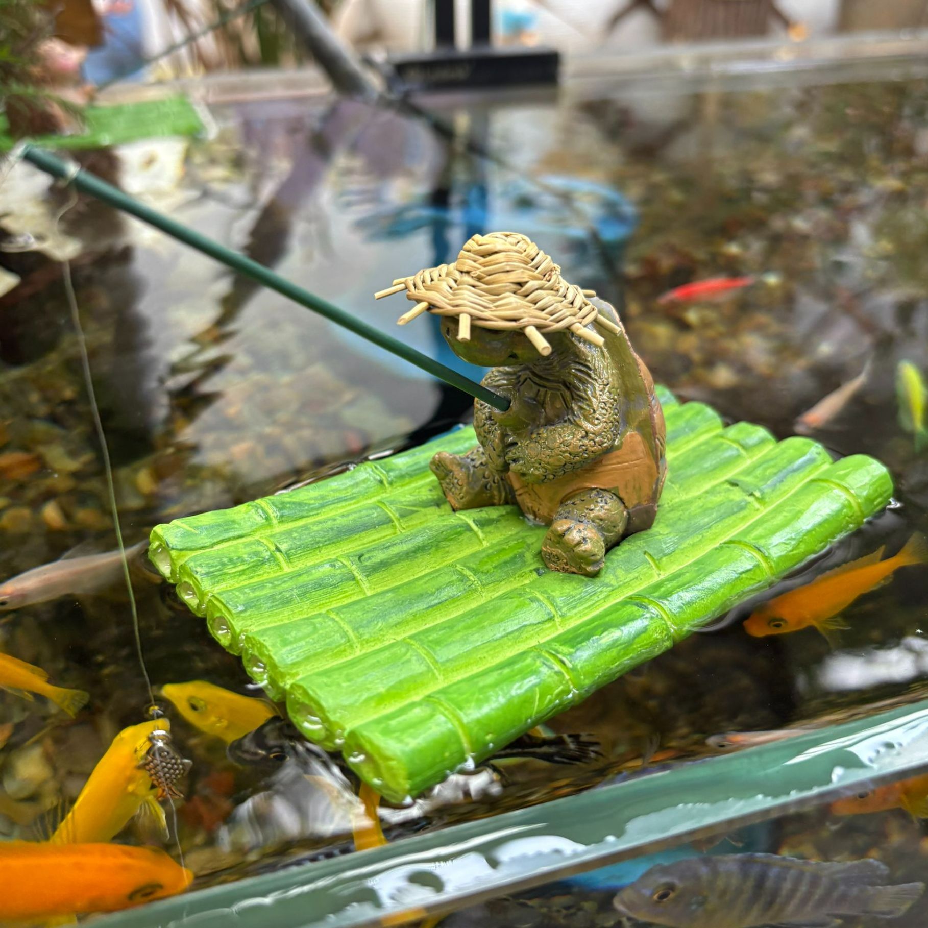 小桔的花园 竹筏乌龟钓鱼浮水树脂摆件水池鱼缸流水造景装饰品