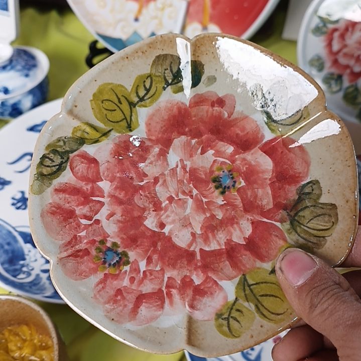 盘丑*丫景德镇手绘釉下彩手