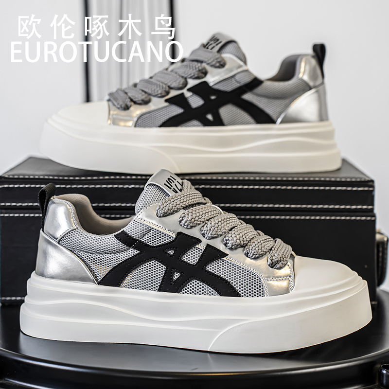 欧伦啄木鸟EUROTUCANO薄款透气网面鞋男款舒适百搭厚底休闲潮板鞋