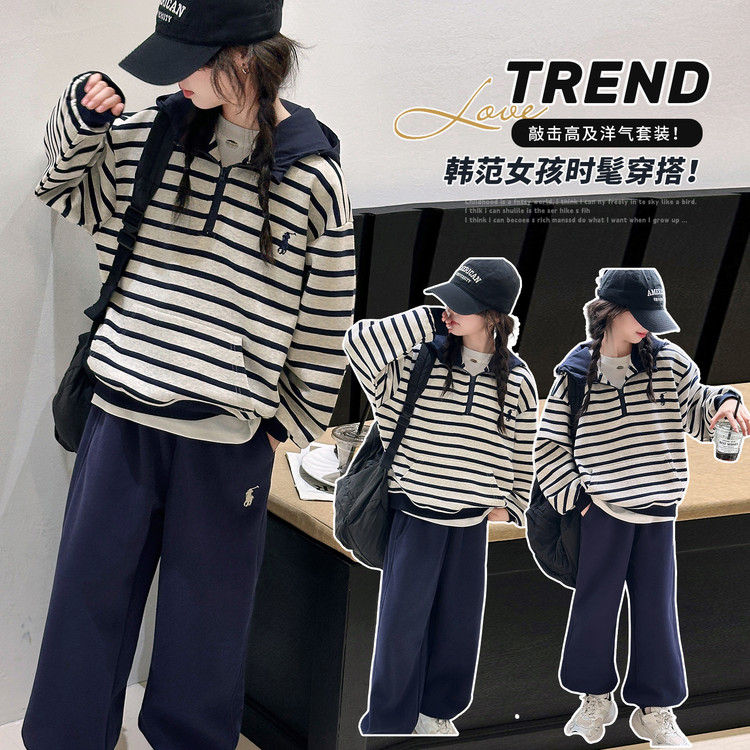 女童套装春秋季2025新款洋气网红时髦童装韩系运动休闲秋装两件套