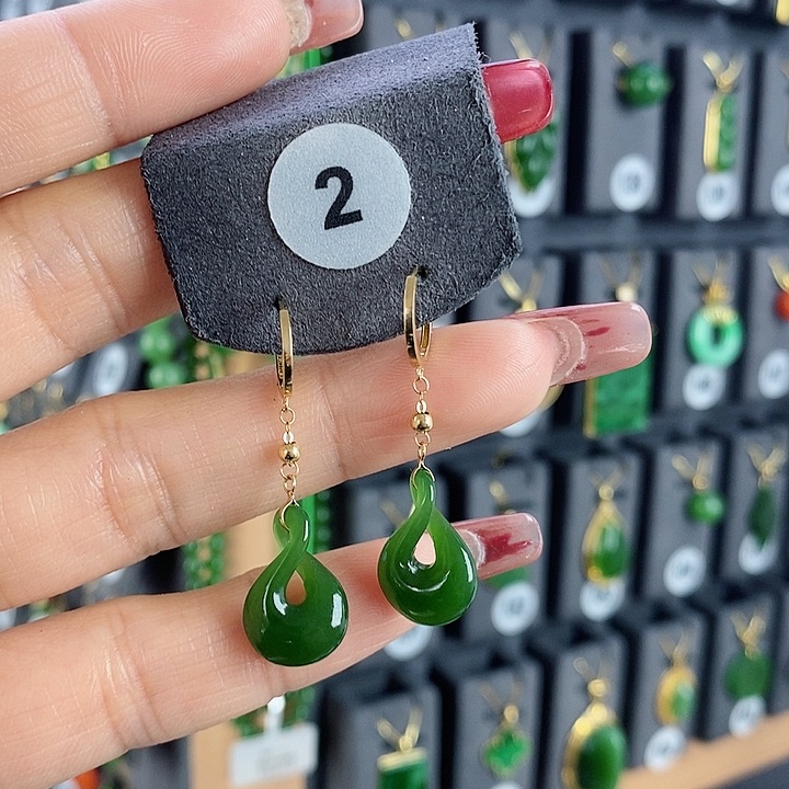 和田玉耳饰18K金镶嵌