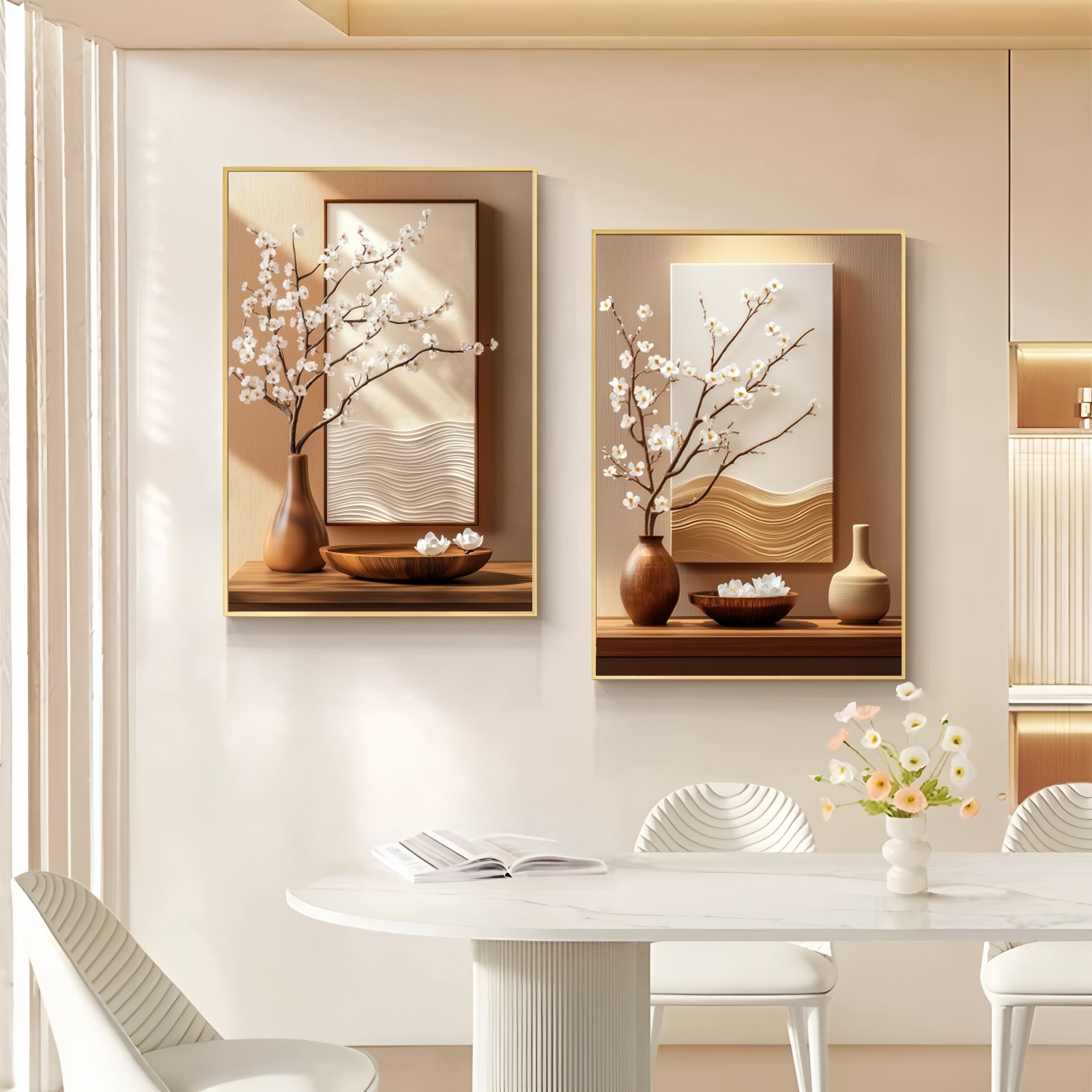 餐厅挂画现代简约餐厅装饰画轻奢花卉饭厅挂画客厅卧室床头两联画