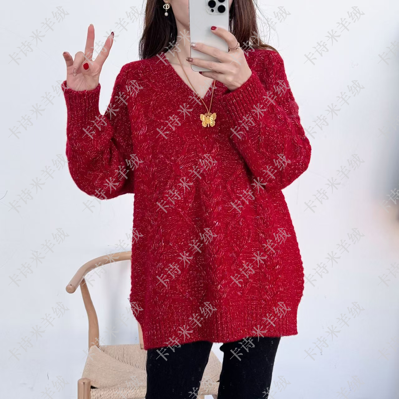 【卡诗米羊绒】25006重工V领手工潮牌时尚山羊绒100%高定女款上衣