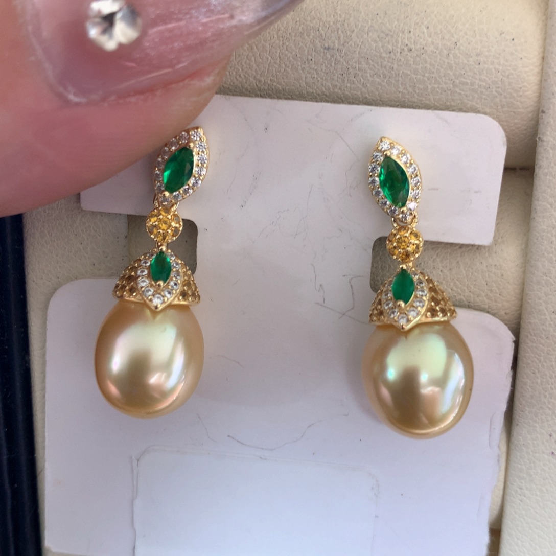 海水珍珠耳饰银S925镶嵌