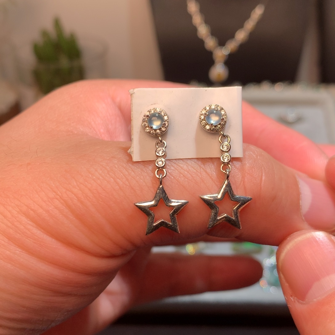 翡翠耳饰银S925镶嵌天然翡翠耳钉