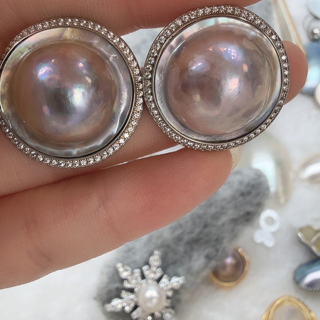 耳饰银S925镶嵌拼合珍珠（马贝珠）