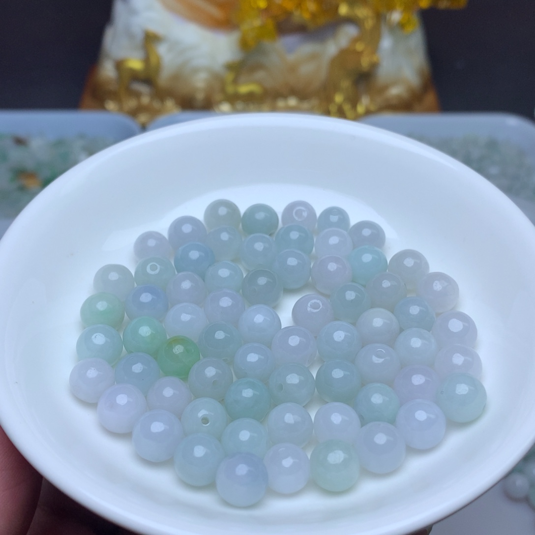 【闪购商品】翡翠手链未镶嵌卡7.8冰绿白25个