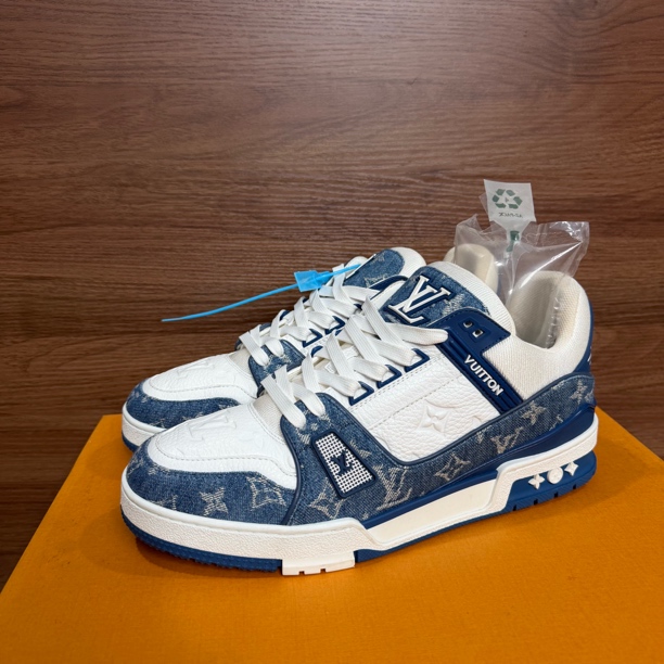 99新 LouisVuitton/路易威登 42码 trainer 蓝白牛仔 低帮板鞋