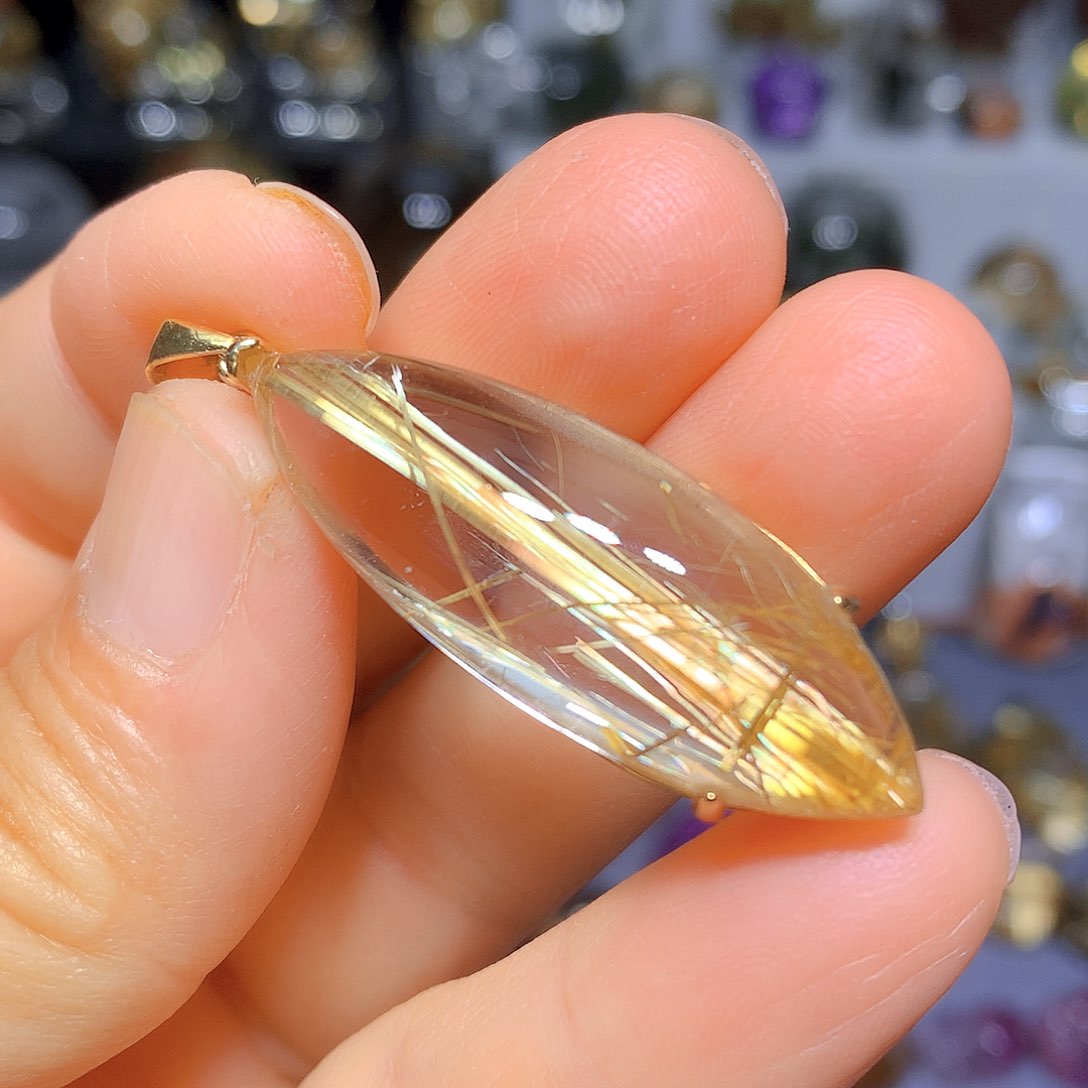 水晶吊坠银S925镀金镶嵌天然水晶