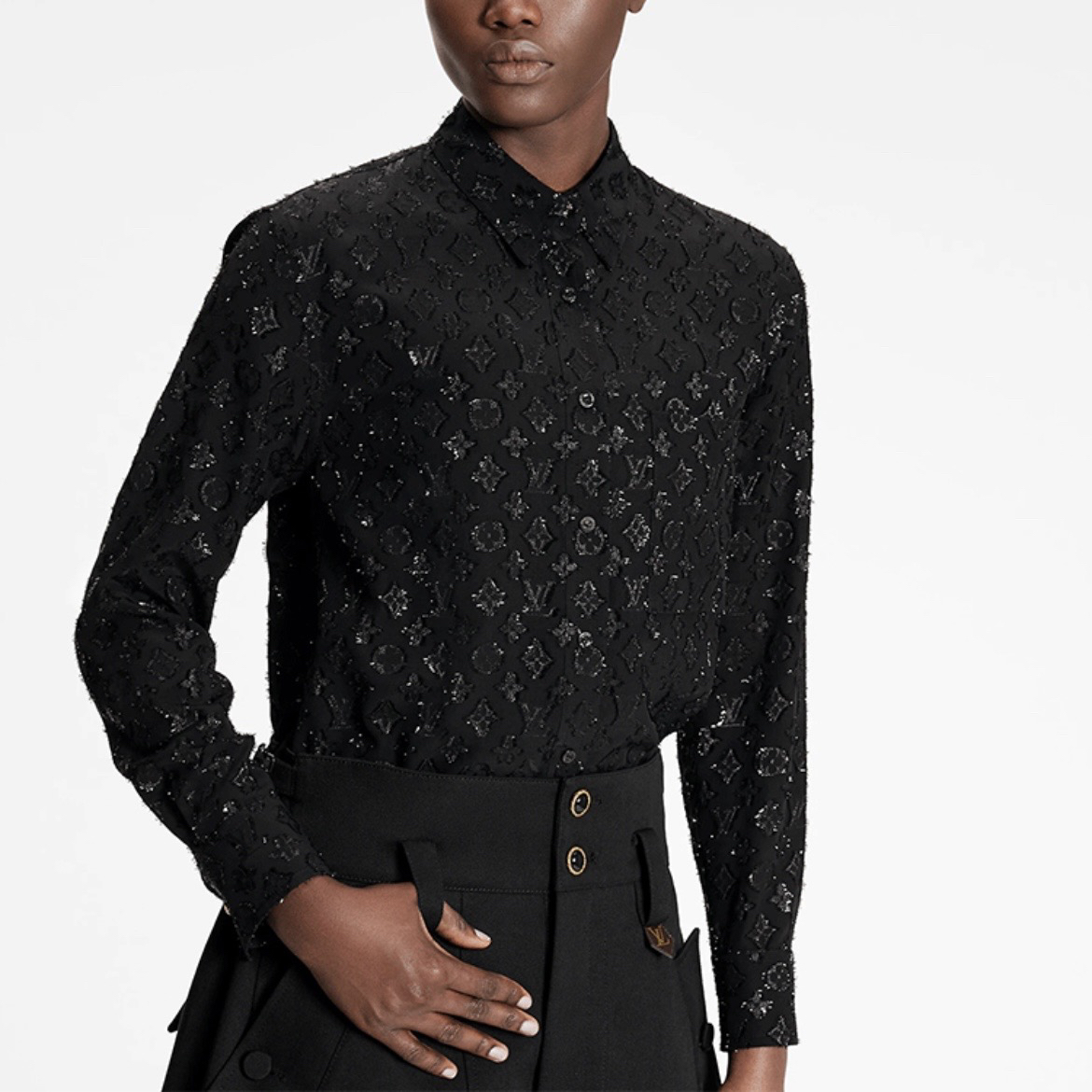 全新未使用 LouisVuitton/路易威登 5987黑色满印衬衫40码带吊