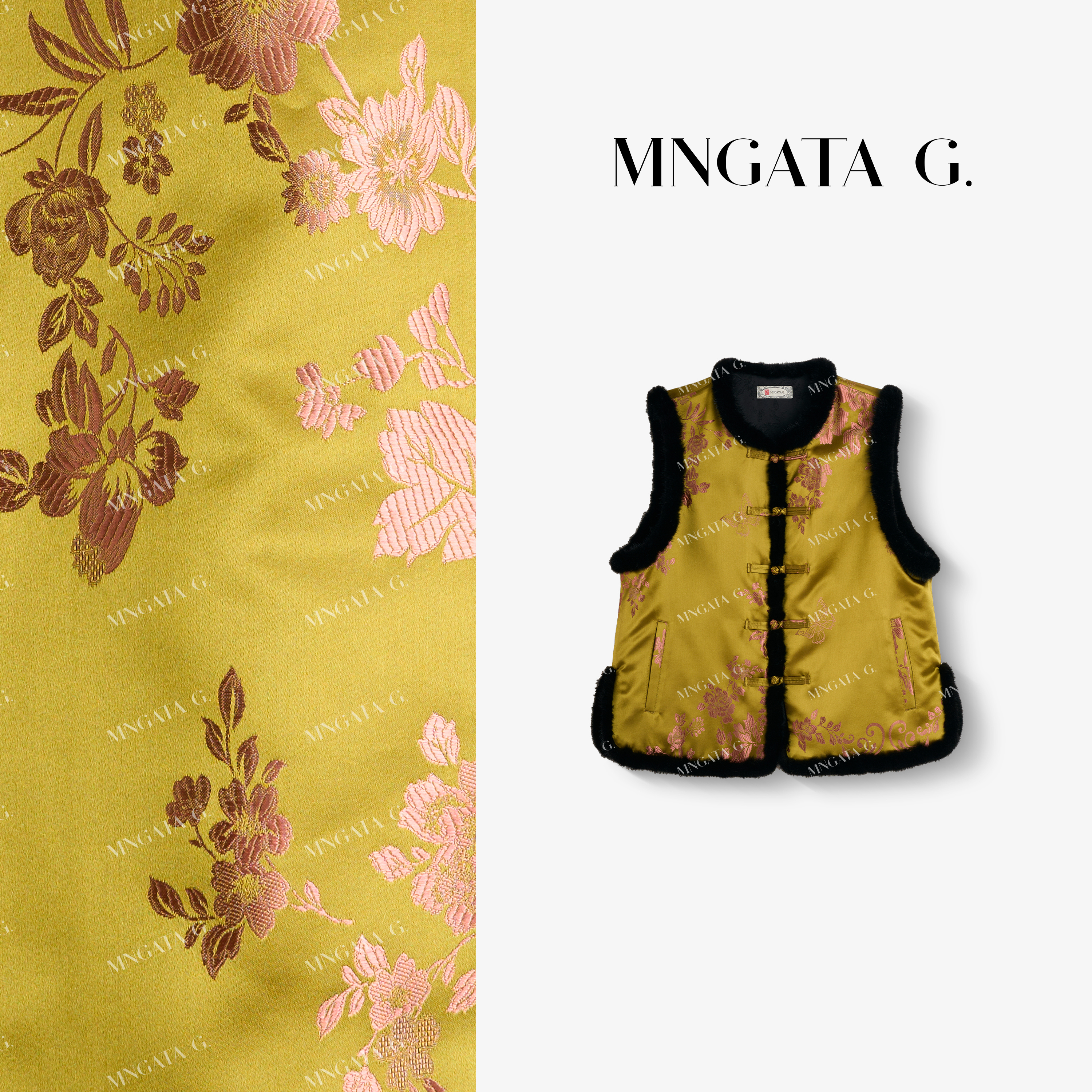 MNGATA G.宫小妍【水貂毛·金秋桂子】桑蚕丝秋冬新中式马甲5080456