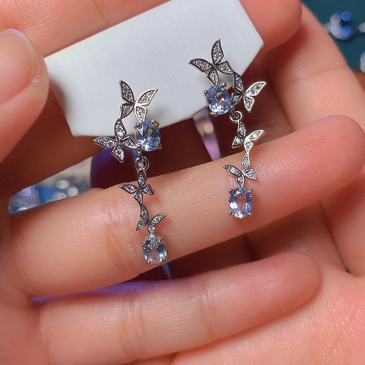 海蓝宝石耳坠银S925镶嵌