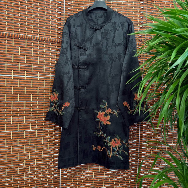 苗绣民族风刺绣长款国风复古新中式绣花外套女装上衣盘扣中长款