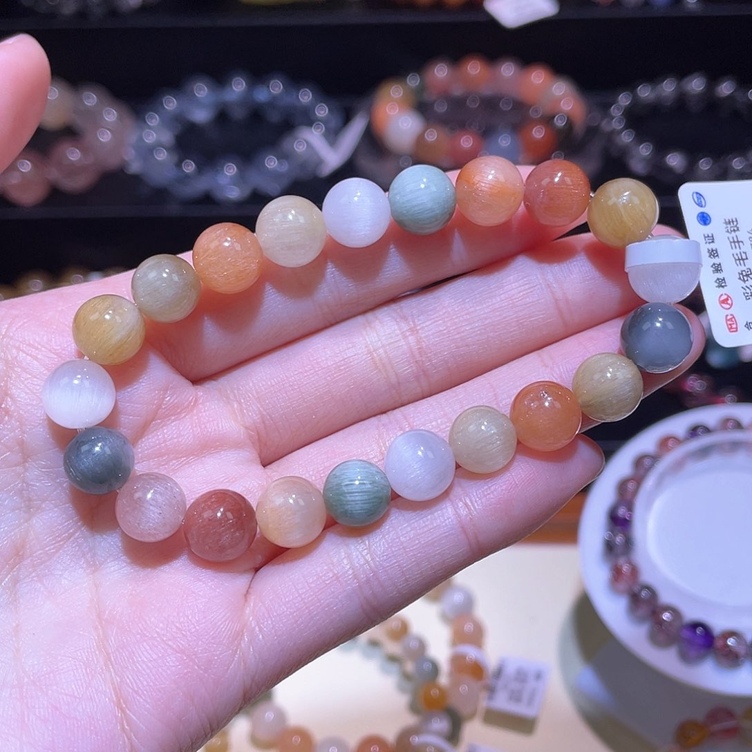 水晶手链未镶嵌兔毛手链，晶体通透9.4