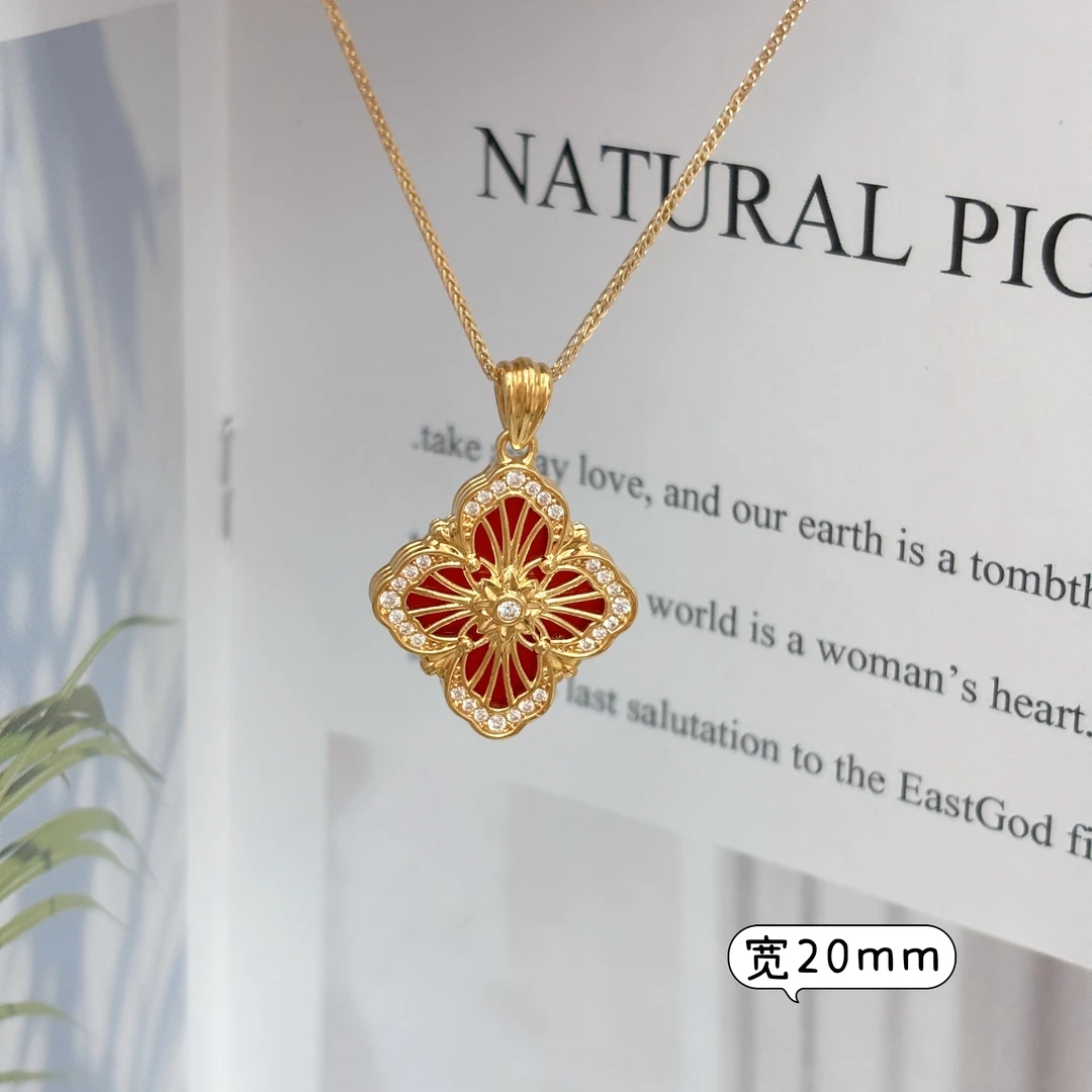 18K金复古宫廷风红玛瑙布家吊坠(不含链)