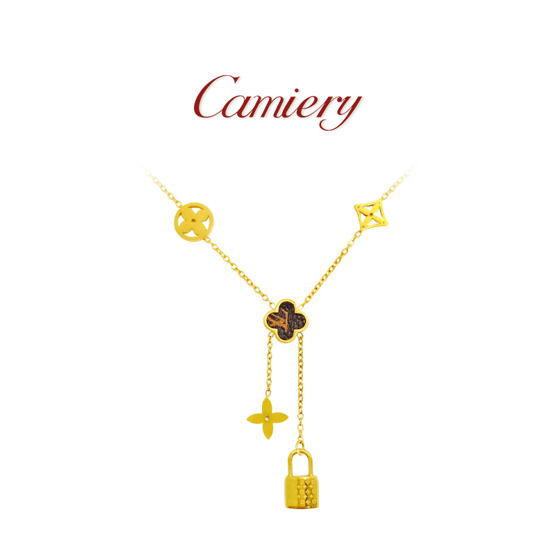 CAMIERY 新中式古法花瓣同心锁项链精致百搭