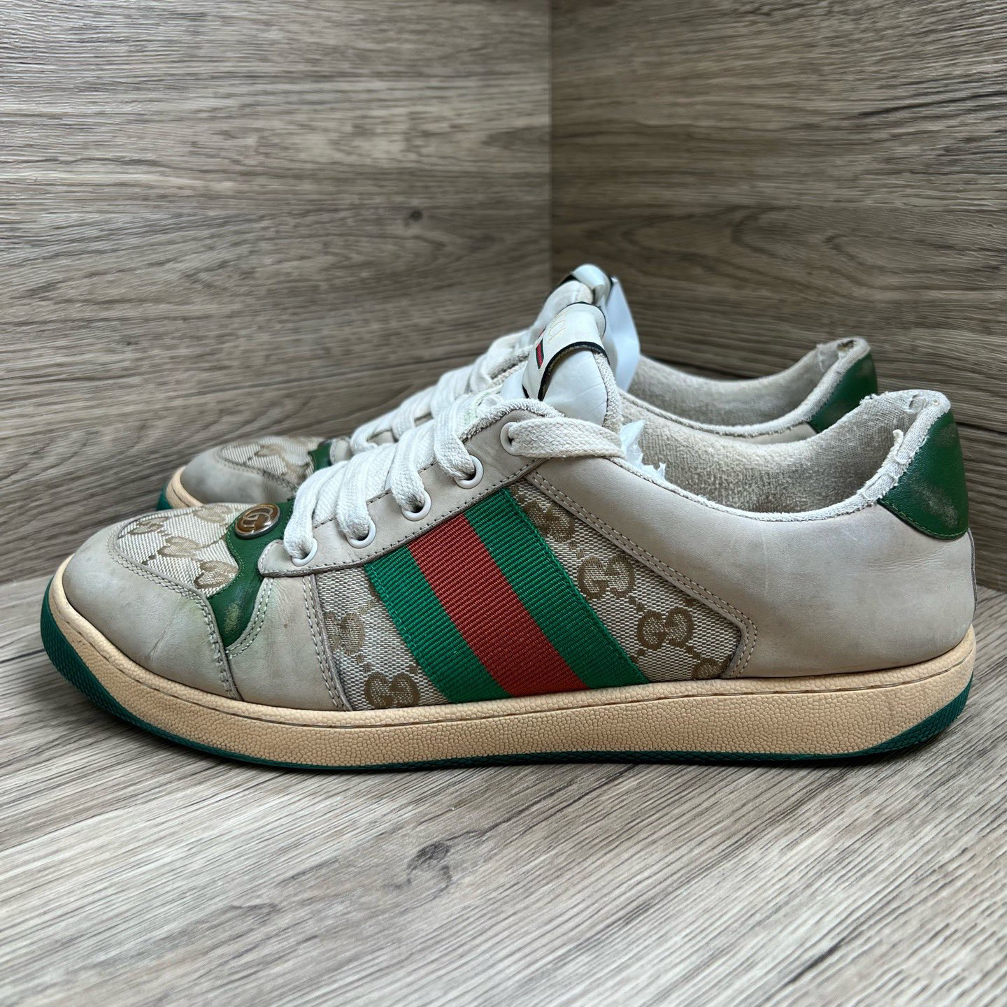 90新 GUCCI/古驰 脏脏 灰绿板鞋 43码/9新/无配件