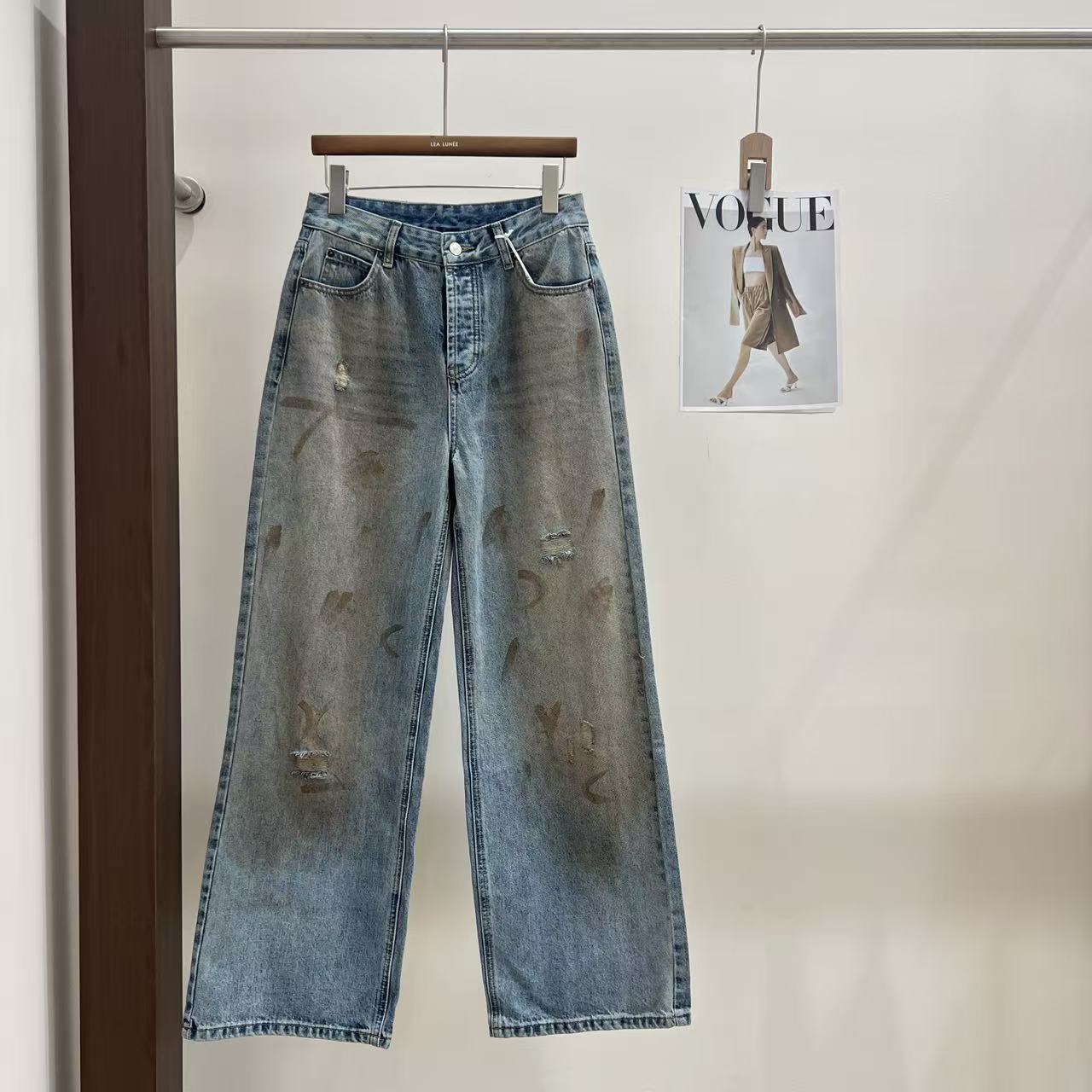 LT女牛仔裤星星裤子时尚牛仔丹宁风蓝色裤子水洗筒裤X270