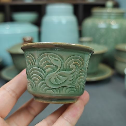 S****y全手工主人杯海水游鸭纹饰