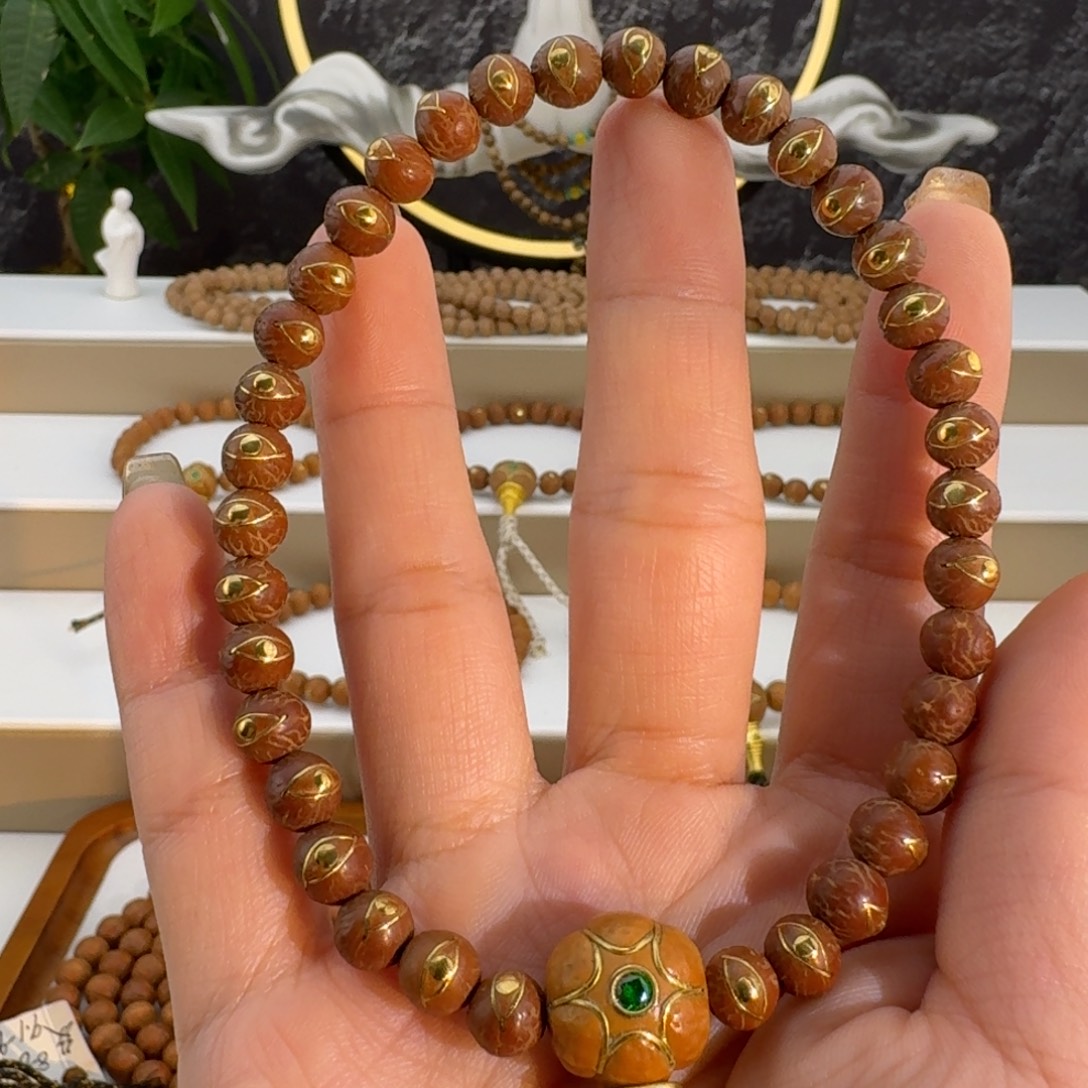 菩提籽类梵品红皮眼线铜钉手持