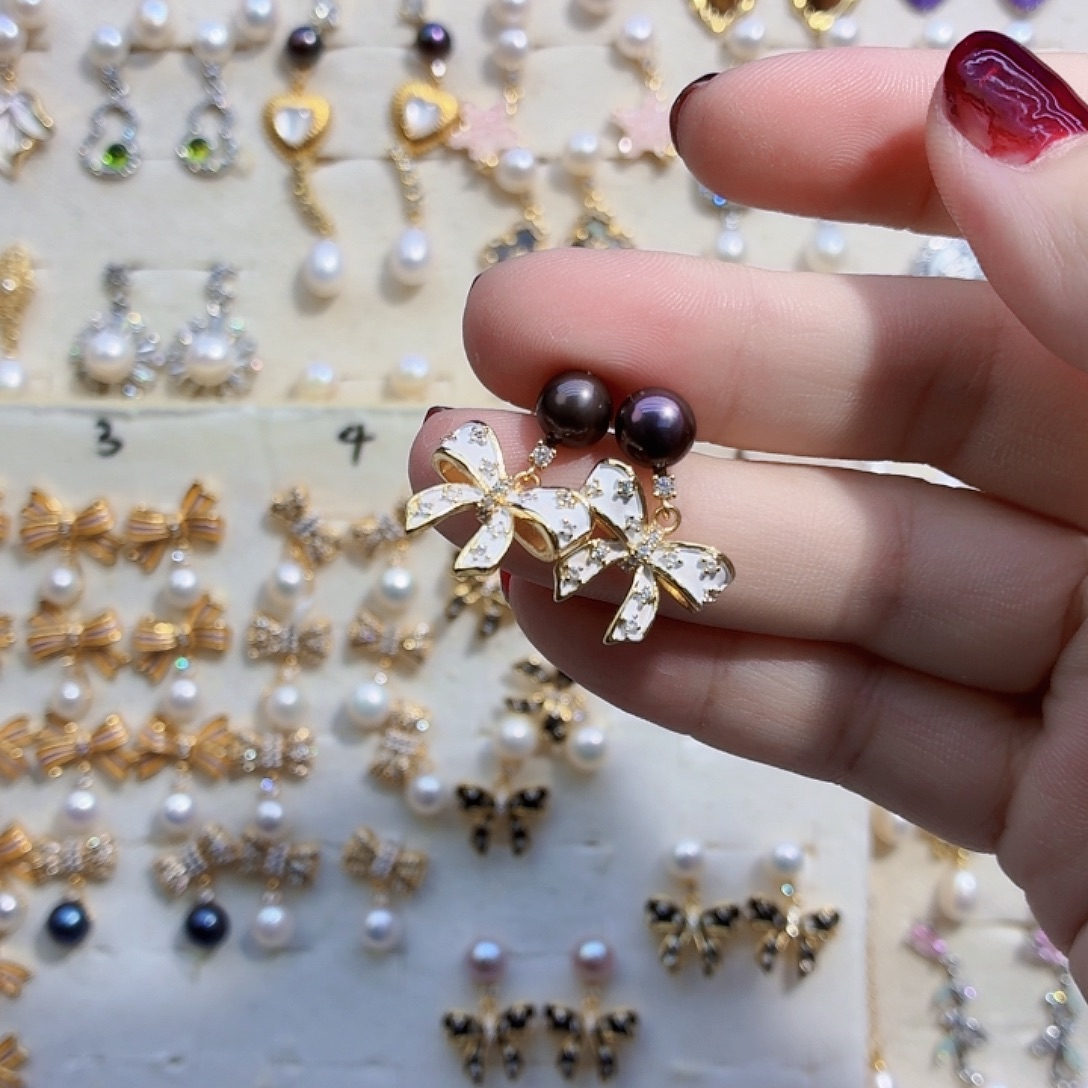 合金淡水珍珠耳饰